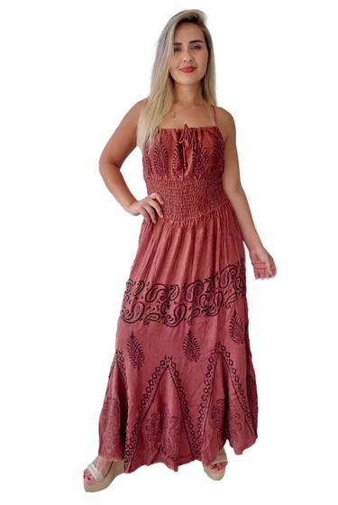 Imagem de Vestido Longo Indiano Alça Estonado Com Batik - Cod.6340g