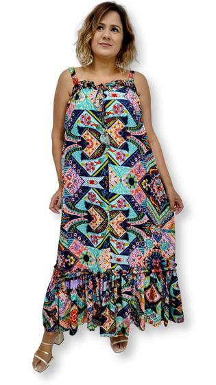 Imagem de Vestido Longo Indiano Alça Seda Estampado Plus Size 1564