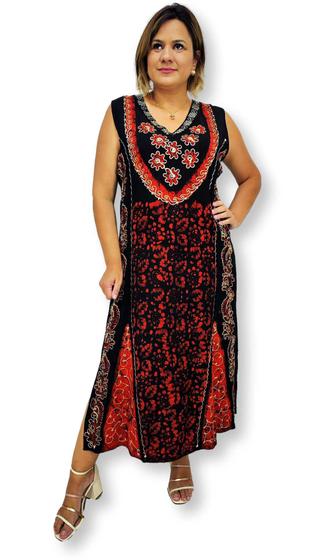 Imagem de Vestido Longo Indiano Batik Regata Bordado decote V 1003