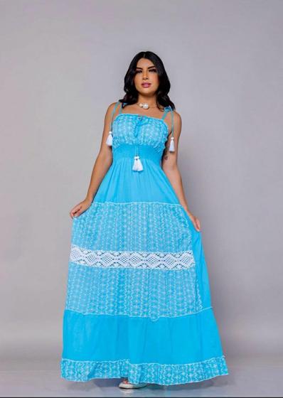 Imagem de vestido longo indiano com lese azul