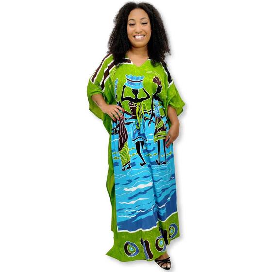 Imagem de Vestido Longo Indiano Kaftan Viscose Estampa Africana Plus