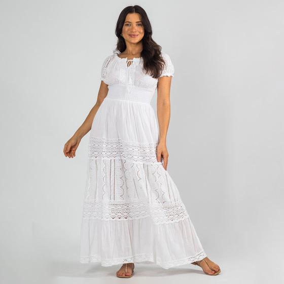 Imagem de Vestido Longo Indiano Lese Ciganinha Cordão Branco Lastex