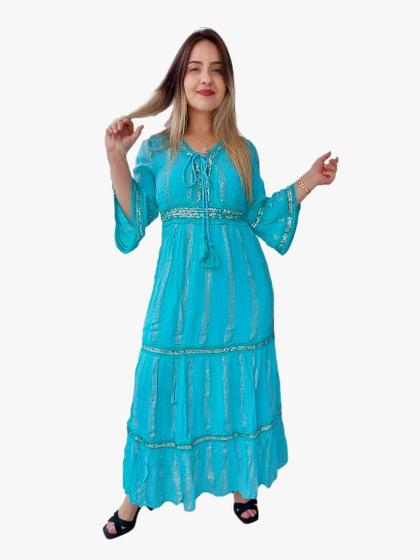 Imagem de Vestido Longo Indiano Lurex Linha Luxo Boho Chic c/ Forro-cod.04