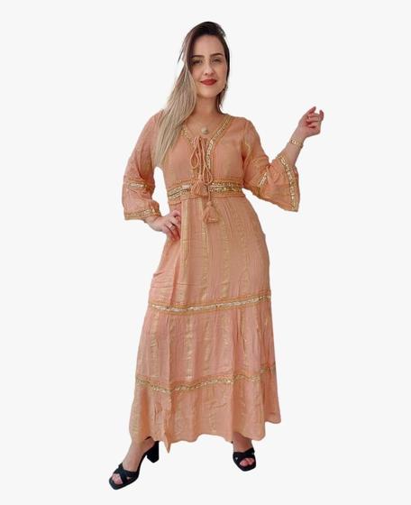 Imagem de Vestido Longo Indiano Lurex Linha Luxo Boho Chic c/ Forro-cod.04