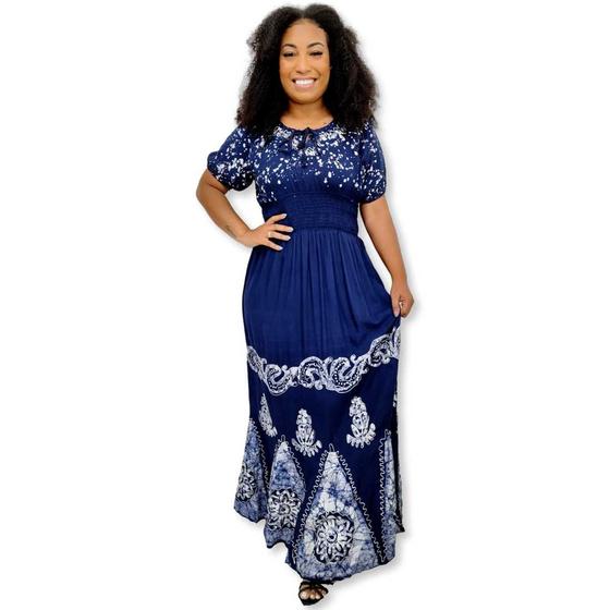 Imagem de Vestido Longo Indiano Manga curta Batik e Bordado Plus Size