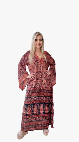 Imagem de Vestido Longo Indiano Tipo Kaftan Toque De Seda - Cod. 5007