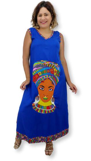 Imagem de Vestido Longo Indiano Viscose Africana Colorido Decote em V