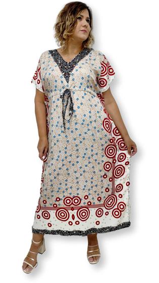 Imagem de Vestido Longo Kaftan Indiana Creme Estampa Mandalas