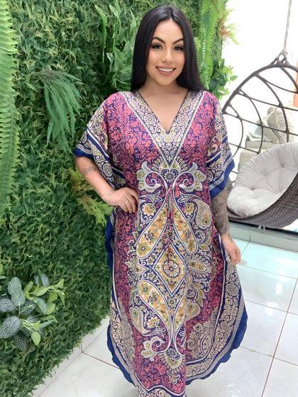 Imagem de Vestido Longo Kaftan Indiano Estampada De Seda Plus Size 470