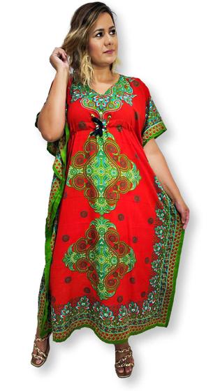 Imagem de Vestido Longo Kaftan Plus Size Estampa Arabescos Indiano