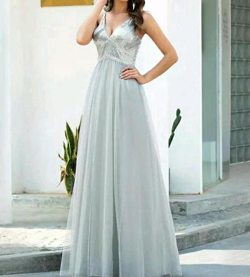 Imagem de Vestido longo madrinha festa casamento bordado prata