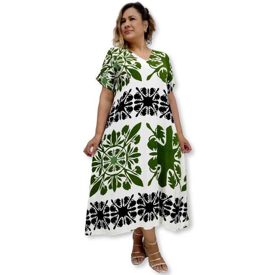 Imagem de Vestido Longo Manga Curta Viscolinho Estampado  Plus Size