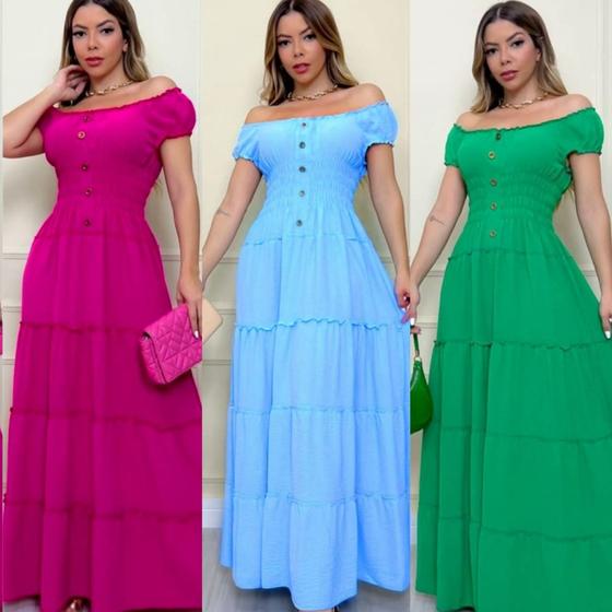 Imagem de Vestido Longo Moda Evangélica Ciganinha Com Botões e Lastex na Cintura Moda Verão R6