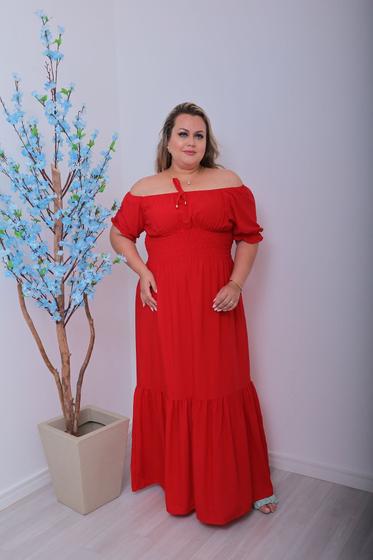 Imagem de Vestido Longo Plus Size Ciganinha Liso Manga Curta com Camadas Verão