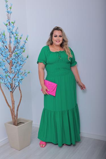 Imagem de Vestido Longo Plus Size Ciganinha Liso Manga Curta com Camadas Verão