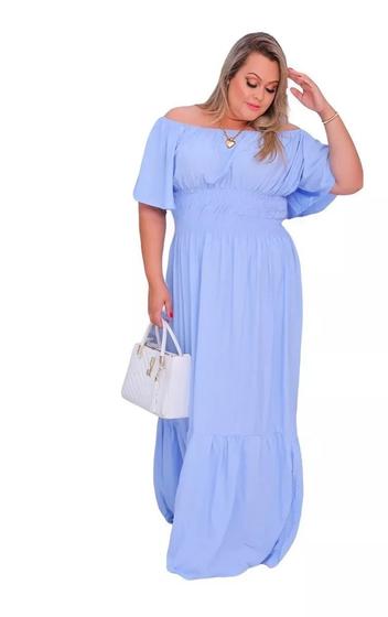 Imagem de Vestido Longo Plus Size Ciganinha Liso Manga Curta com Camadas Verão