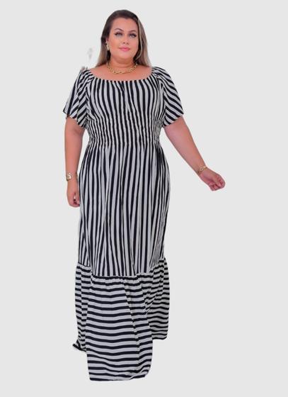 Imagem de Vestido Longo Plus Size Ciganinha Listrado 48 ao 54