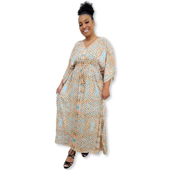 Imagem de Vestido Longo Plus Size Kaftan Indiana Estilo Seda Estampada