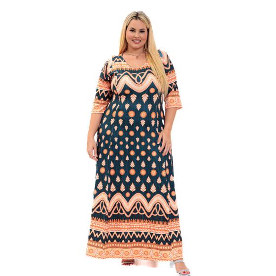 Imagem de Vestido Longo Plus Size Manga 3/4 Seroy