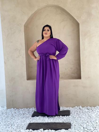 Imagem de Vestido Longo Plus Size Mula Manca Com Faixa E Fenda Lateral