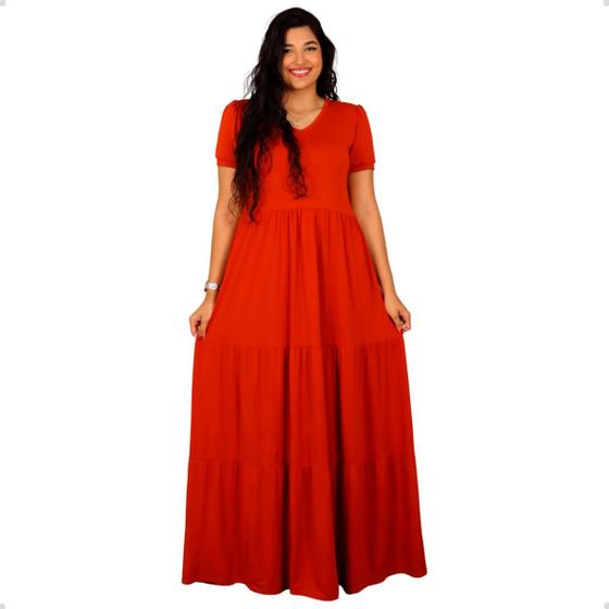 Imagem de Vestido Longo Plus Size Três Marias Bata De Babados Manga Curta Soltinho Conforto