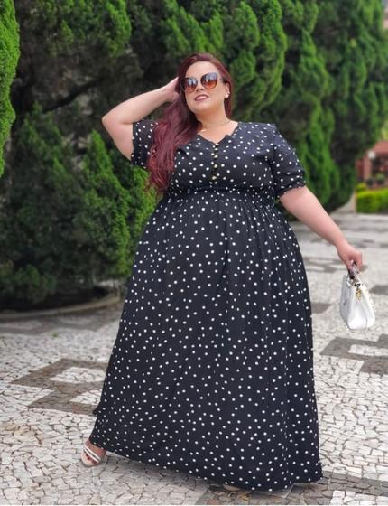 Imagem de Vestido longo Póa Amélia em viscolinho forrado plus size disponível G2