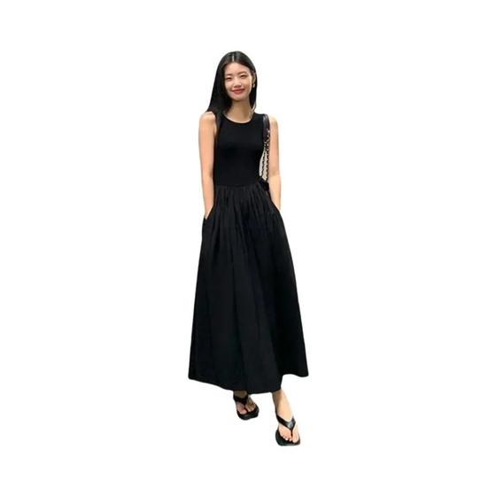 Imagem de Vestido Longo Preto Elegante - Sem Mangas, Cintura Alta - Moda Verão