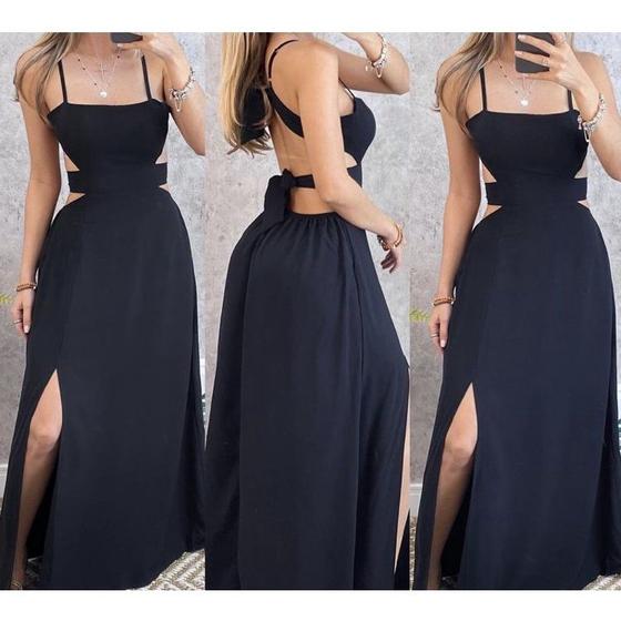 Imagem de Vestido longo recorte na cintura feminino viscose influencer