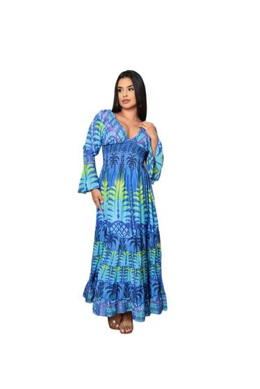 Imagem de Vestido Longo Seda  Indiana Unica Moda Boho Chic Hipie 333