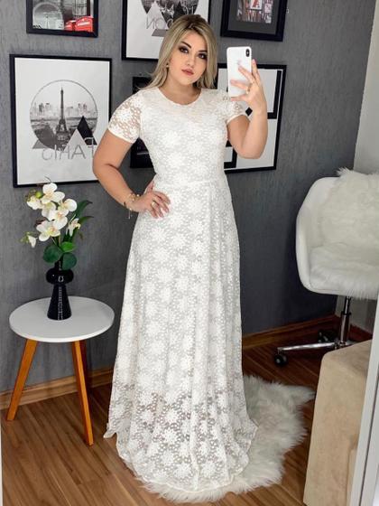 Imagem de Vestido Longo Soltinho Manga Curta Festa Romantico Casamento