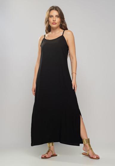 Imagem de Vestido Longo Viscolinho Fenda Preto Salvatore Fashion