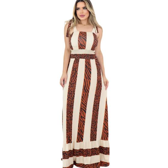 Imagem de Vestido Longo Viscolycra Amarração Ombros Estampado Feminino