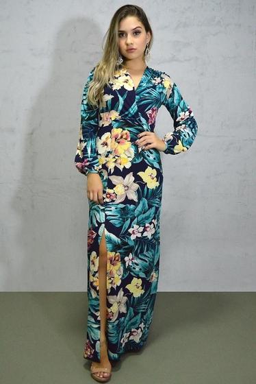 Imagem de Vestido Longo Viscolycra Manga 3/4 Estampado Azul F081