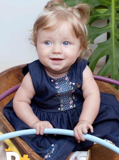 Imagem de Vestido Luxo Bebê Menina Bordado Malha Denim D+ Baby 60211