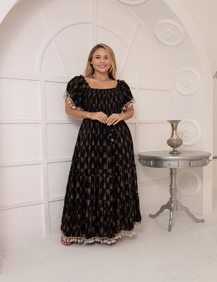 Imagem de Vestido Luxo Longo Indiano Crú Dourado Renda Boho Alcinha 55