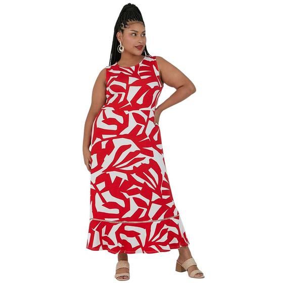 Imagem de Vestido Malwee Estampado Barra com Babado Plus Size