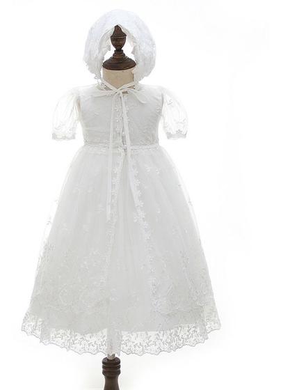 Imagem de Vestido Mandrião Batizado Renda Branco Touca Bebê Papilloo