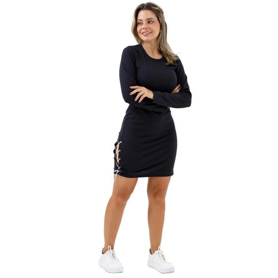 Imagem de Vestido Manga Longa Canelado Det Ilhó Lateral Moda Casual Outono Inverno 11624A