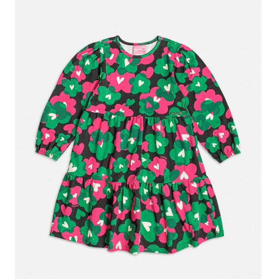 Imagem de Vestido Manga Longa Infantil Floral Verde/Rosa Inverno Momi