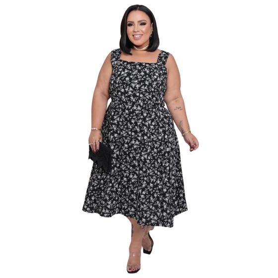 Imagem de Vestido Manga Longa Plus Size Midi Estampado Floral Moda