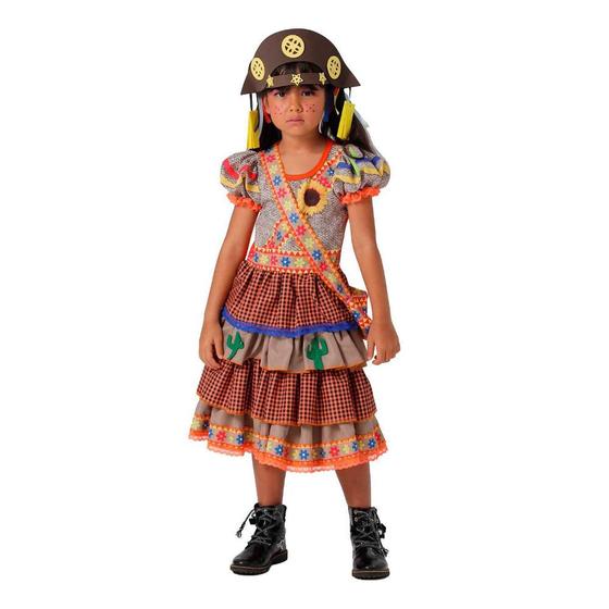 Imagem de Vestido Maria Bonita Infantil de Festa Junina Luxo Com Bolsinha