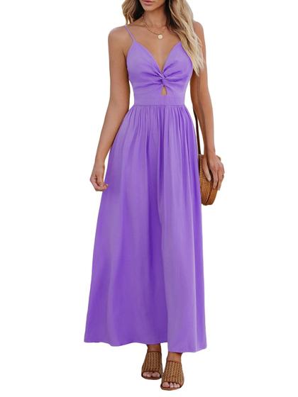 Imagem de Vestido maxi CUPSHE com decote em V torcido sem mangas recorte roxo