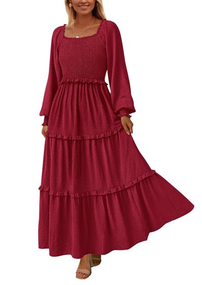 Imagem de Vestido maxi feminino PRETTYGARDEN, primavera, manga comprida, vermelho