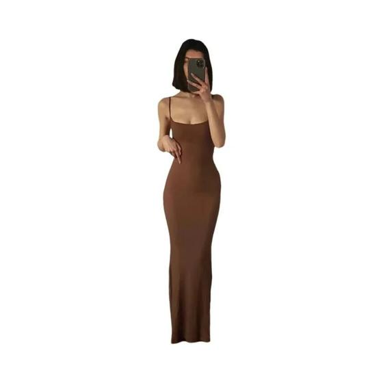 Imagem de Vestido Maxi Feminino Y2K Sem Mangas e Costas - Cetim, Bodycon, Elegante e Sexy para Festa