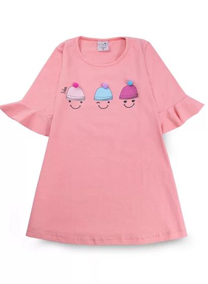 Imagem de Vestido Meia Manga Emoji com Pompom Cotton - Valeen Kids