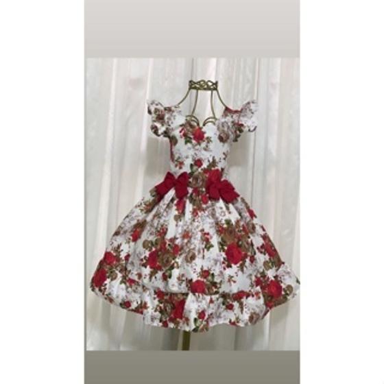 Imagem de Vestido Menina Elegante Infantil Floral 2 laço Vermelho Busto Sublimado