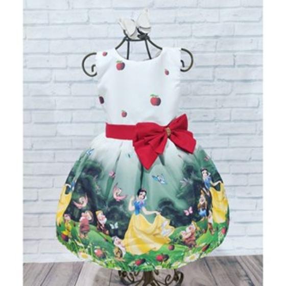 Imagem de Vestido Menina Infantil Luxo Busto Sublimado Branca de Neve