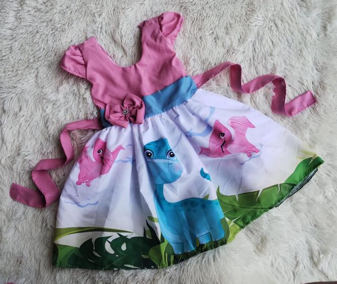 Imagem de Vestido Menina Infantil Simples Temático Dino Baby Rosa