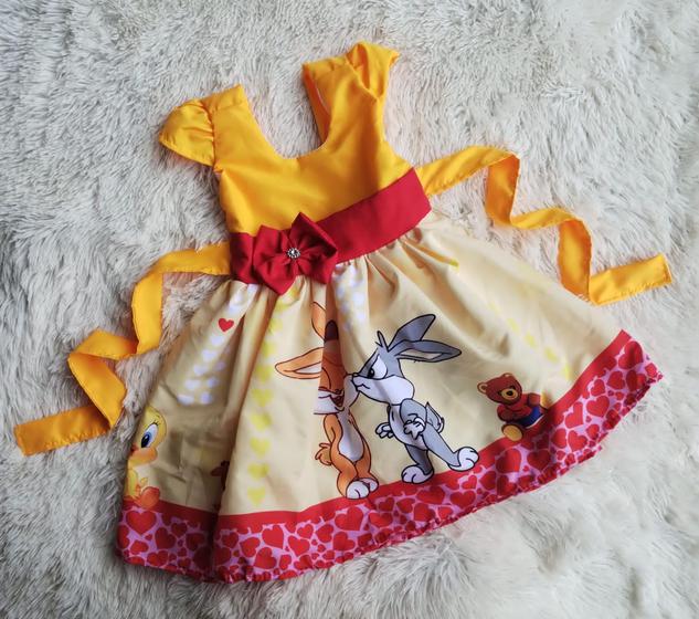 Imagem de Vestido Menina Infantil Simples Temático Looney Tunes Baby Amarelo