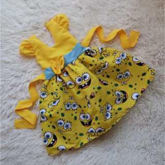 Imagem de Vestido Menina Infantil Temático Simples Bob Esponja Amarelo